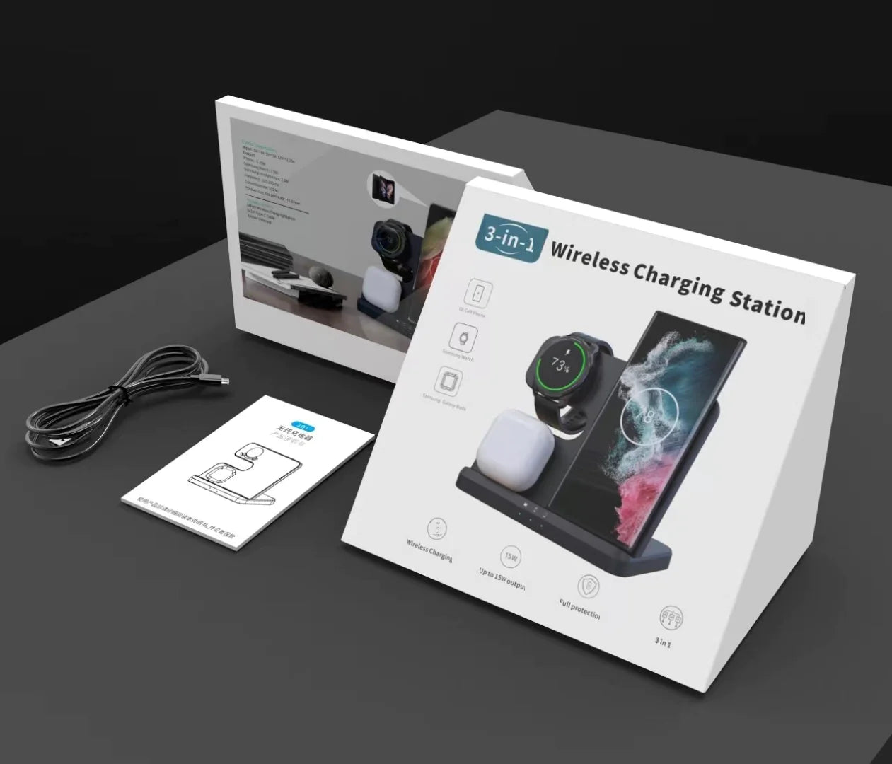 3-in-1 Wireless Charger for Samsung Phone, Watch, Earbuds